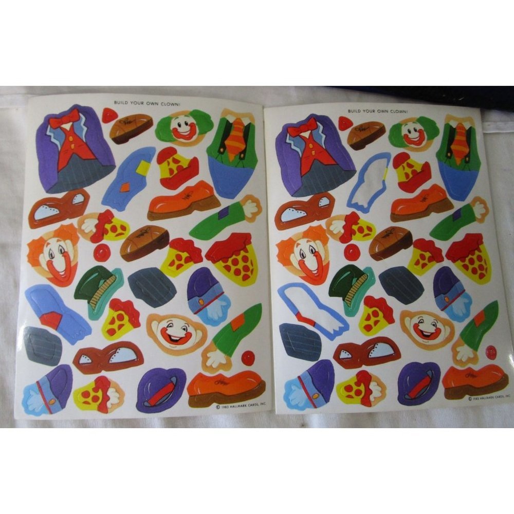 Build Your Own Clown Stickers Hallmark Vintage 1983 One Partial One Full Sheet G